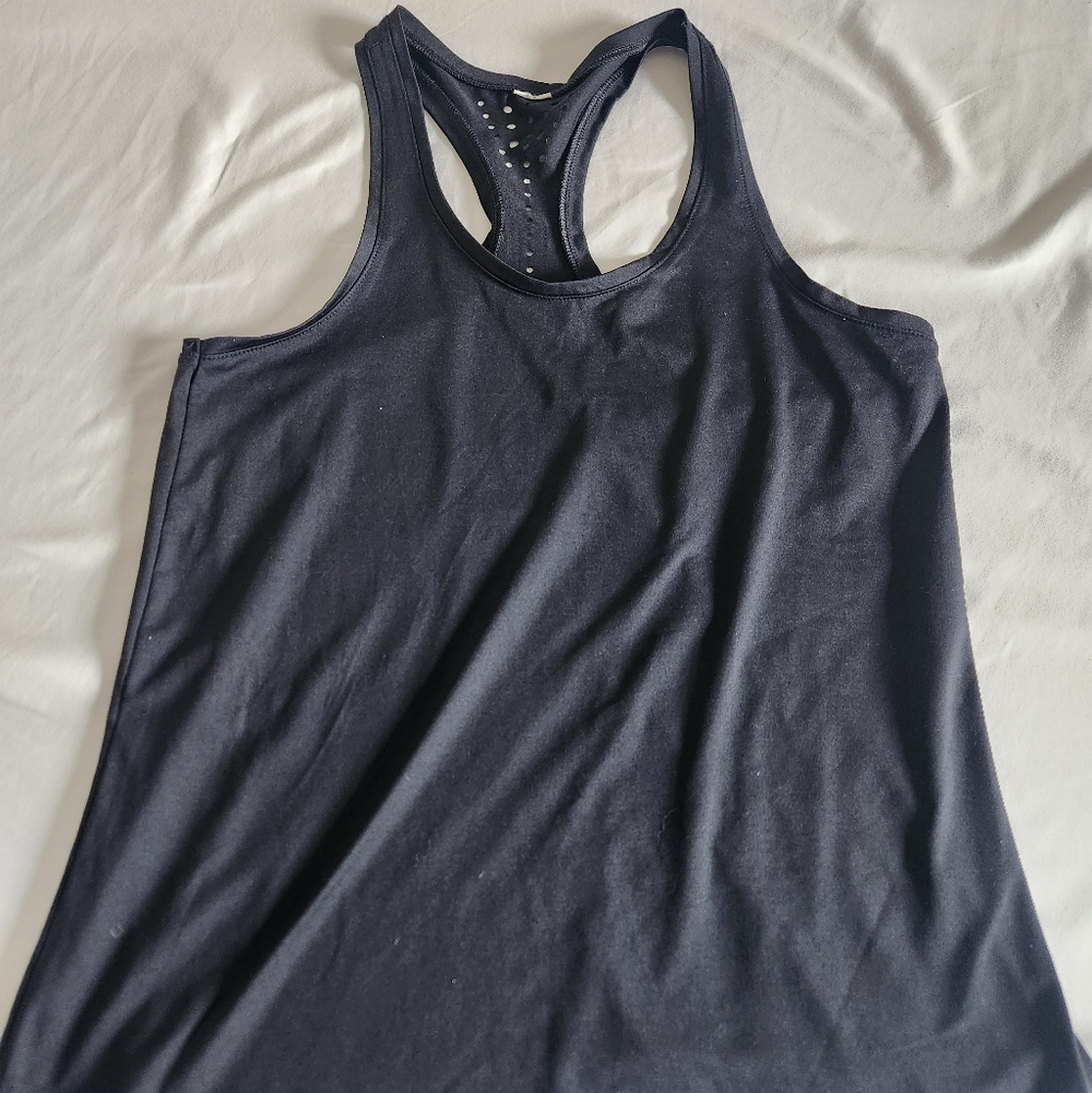 Fabletics Women's Black Tank Top. See through cut out design on back.